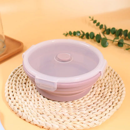 4 Pcs Food Storage Folding Lunch Box Silicone Portable Microwave Lunch Box Salad Fruit Food Container Storage Tableware Picnic
