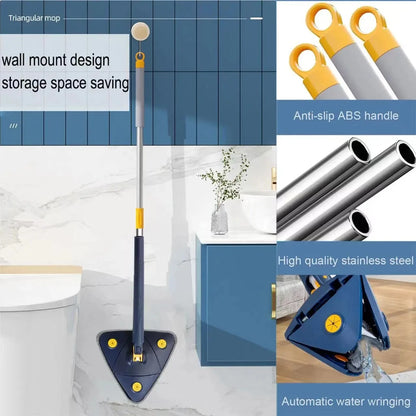 Triangle Cleaning Mop Telescopic 360° Rotatable Adjustable Microfiber Mop with 4 Mop Pads Floor Household Cleaning Ceiling