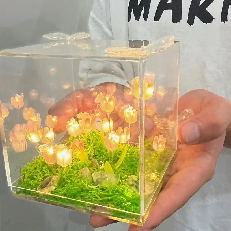 2024 Creative Diy Tulip Flower Sea Cube Three-Dimensional Small Night Lamp Material Package for Girlfriend Couple Girlfriends