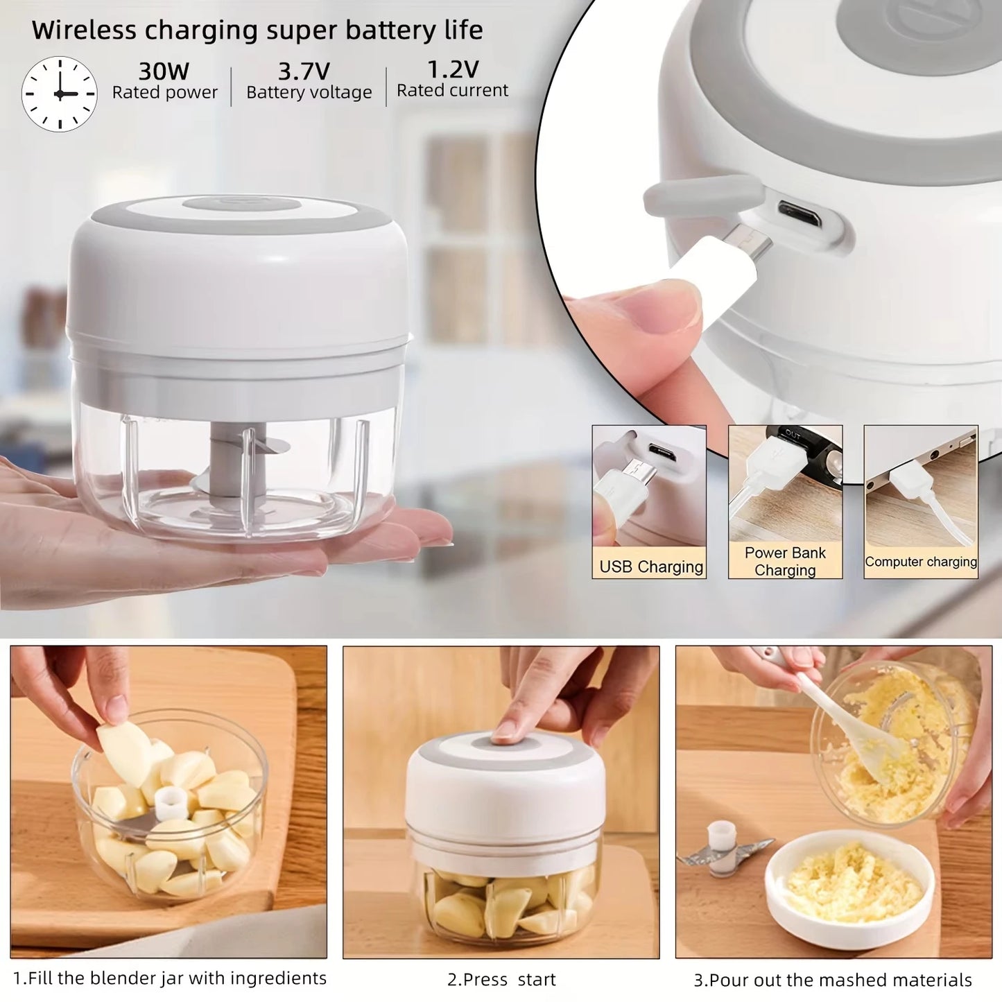 Electric Mini Chopper Kitchen Food Garlic Masher Crusher 100/250ML Portable Meat Grinder Vegetable Chopper For Kitchen Gadgets