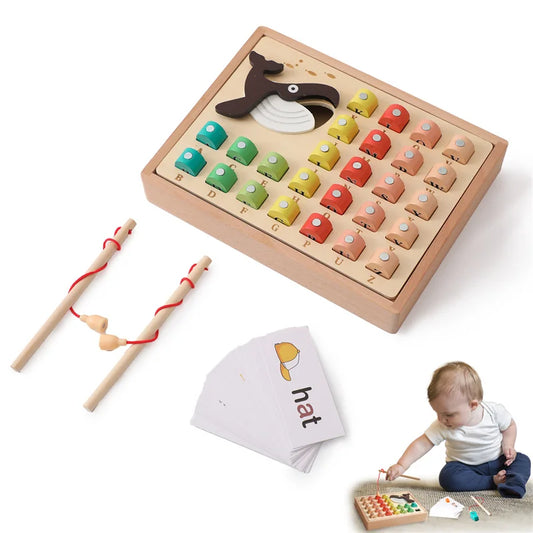 Kids Solid Wood Magnetic Suction Fishing Toy Cartoon Marine Life Cognition Toys Montessori Early Education Interaction Game Gift