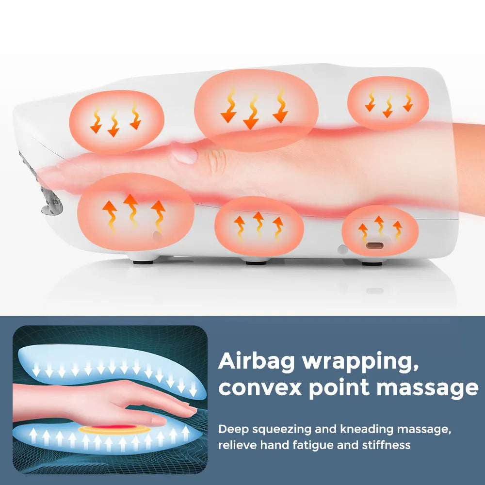Hand Massager Electric Palm Airbag Acupoint Pressing and Kneading Hot Compress Promote Blood Circulation Comfort Type-C Charging