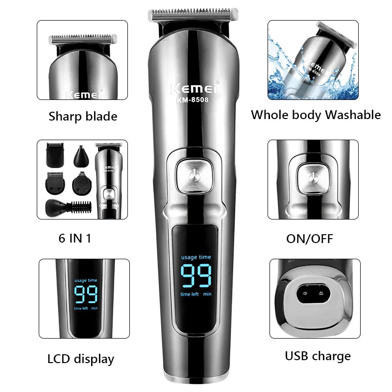 Waterproof Hair Trimmer Face Beard Body Grooming Kit hair Clipper Men Trimer Electric Hair Cutting Machine LCD Digital Display