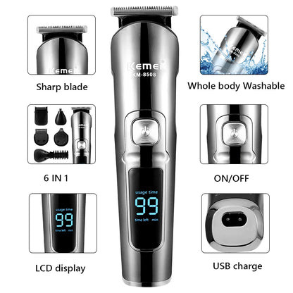 Waterproof Hair Trimmer Face Beard Body Grooming Kit hair Clipper Men Trimer Electric Hair Cutting Machine LCD Digital Display