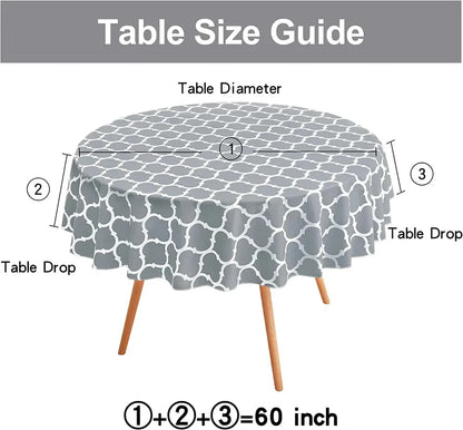 Olanly Waterproof Tablecloth Heat-Resistant 60inch Round PVC Table Cloth Wedding Kitchen Dining Desk Moroccan Table Coat Cover