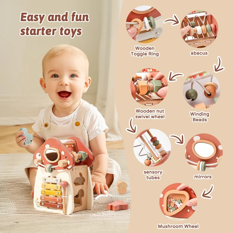 Baby Wooden Montessori Toys Mushroom Building Blocks Puzzle Toys Baby Wooden Musical Instrument Early Education Toys Child Gift