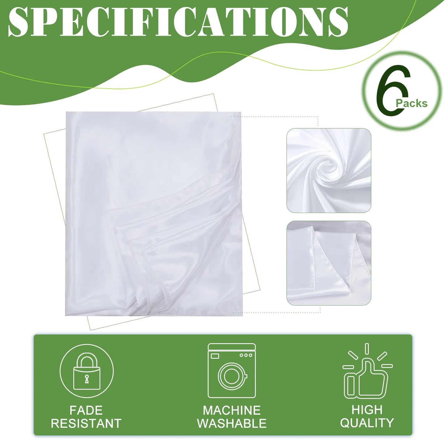 6Pcs Wrinkle Resistant Washable Polyester Table Cover and White Tablecloth Rectangle Table Cloth Stain for Dining Table Decor