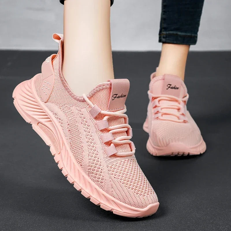 Designer Women Casual Sneakers Sports Shoes Fashion Brand Lace Up Loafers Female Knitted Mesh Breathable Shoes for Women