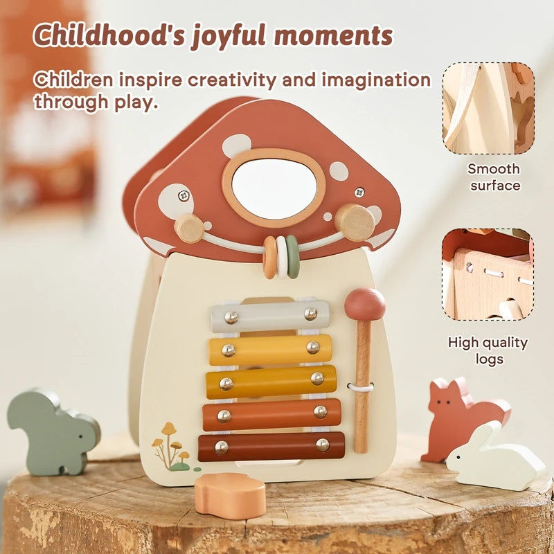 Baby Wooden Montessori Toys Mushroom Building Blocks Puzzle Toys Baby Wooden Musical Instrument Early Education Toys Child Gift