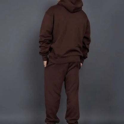 Custom logo autumn and winter cotton 60% polyester 40% plush and thickened men's and women's loose hooded sweater two-piece set