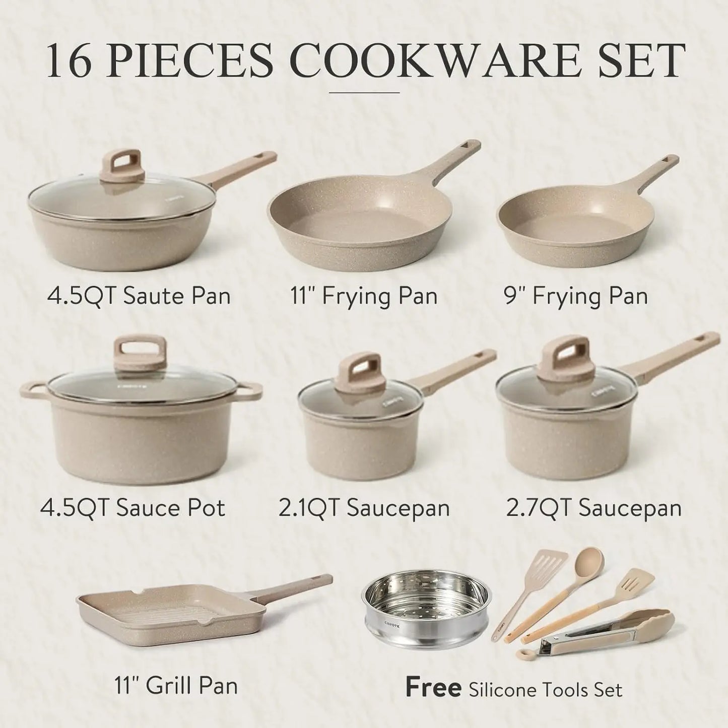 Pots and Pans Set Non Stick,11/16Pcs Nonstick Kitchen Cookware Sets,Stackable Induction Cookware,Pans for Cookin