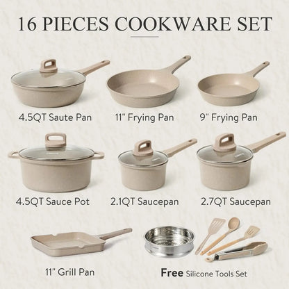 Pots and Pans Set Non Stick,11/16Pcs Nonstick Kitchen Cookware Sets,Stackable Induction Cookware,Pans for Cookin