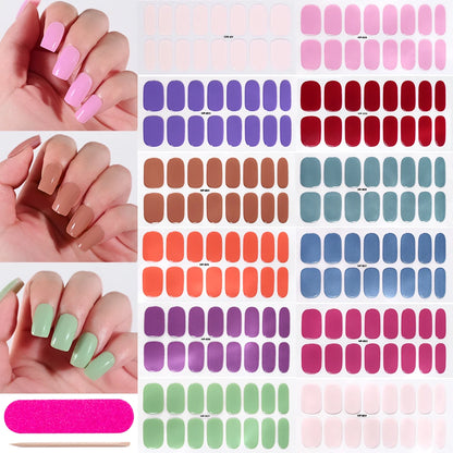 16 Tips Solid Color Gilded Gold Gel Nail Sticker Full Cover Self-Adhesive Press On Nail Decal Long Lasting Gel Nail Polish Wraps