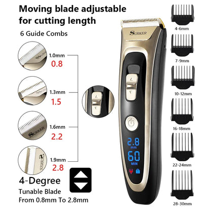 Professional Digital Hair Trimmer Rechargeable Electric Hair Clipper Men's Cordless Haircut Adjustable Ceramic Blade Man Shaver