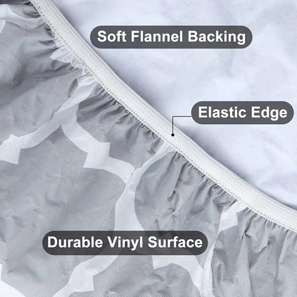 Elastic Fitted Vinyl Waterproof Tablecloth Flannel Backing Rectangle Table Cover Folding Table Wipeable TableCloth Outdoor Party