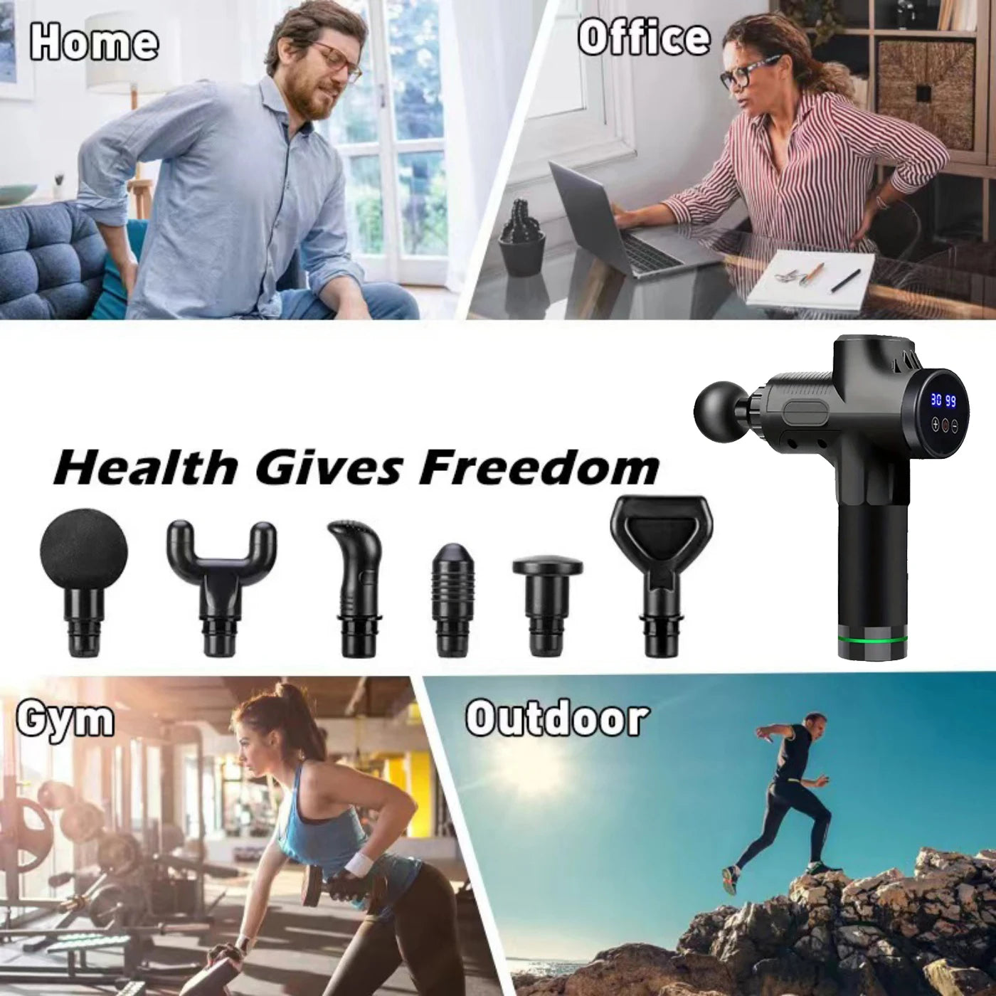 Massage Gun Deep Tissue Vibration Massager Portable Handheld Electric Office  Fitness Workout Massager 30-speed LED Display