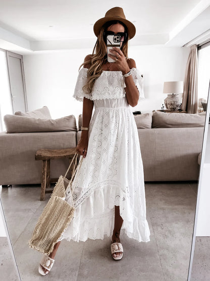 Trendy White Maxi Beach Dress