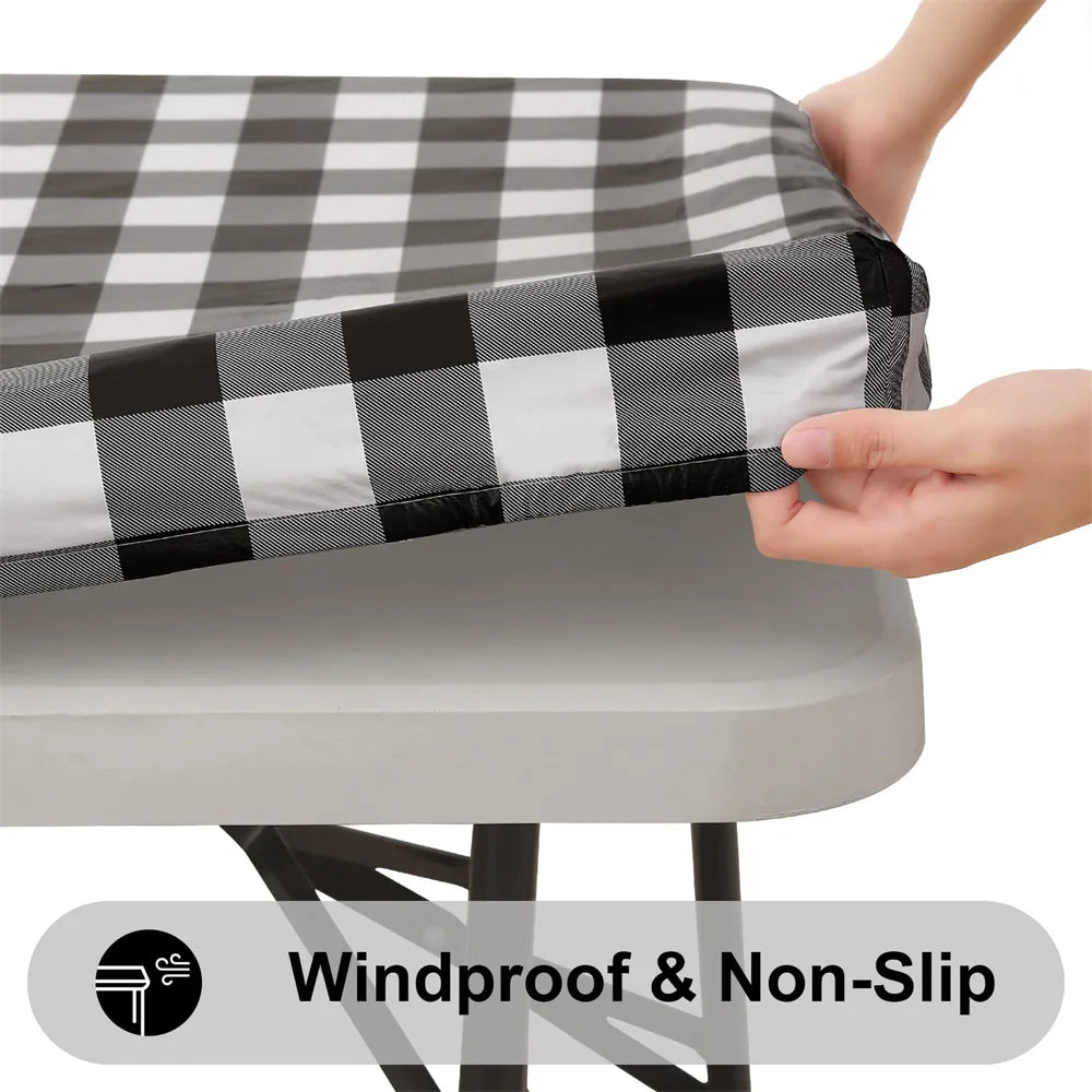 Olanly Rectangle Table Cover Elastic Waterproof Table Covers Fitted Vinyl Tablecloth For Home Party Camping Table Cloth Outdoor