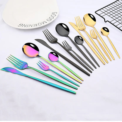 30pcs Gold Dinnerware Set Stainless Steel Steak Knife Fork Coffee Spoon Teaspoon Flatware Dishwasher Safe Kitchen Tableware Set