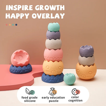 Baby Creative Eggshell Stacking Game Food Grade Silicone Teether Montessori Children Early Learning Educational Birthday Gifts