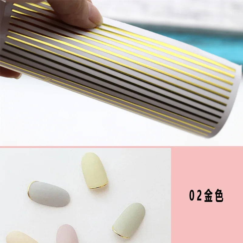 French Straight Stripes Nail Sticker Decals New Gold Sliver Colorful Metal Curve Strip Lines Adhesive Striping Tape Decals HJS-8