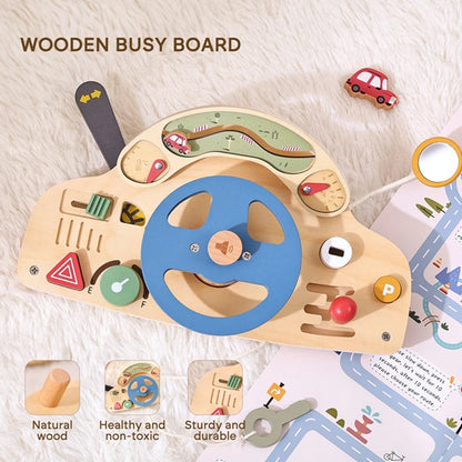 Baby Montessori Toys Steering Wheel Wooden Busy Board Wooden Sensory Toys Toddlers Preschool Travel Learning Activities Kid Gift