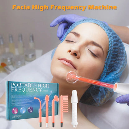 Portable 4 In 1 High Frequency Facial Therapy Wand Handheld Electric Face Skin Beauty Tools Acne Treatment Machine Neon Wand