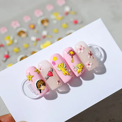 Kinomoto Sakura Cerberus LI SYAORAN Nail Stickers Creative Old Anime Otaku Nail Art DIY Self Adhesive Decals Merchant Decor
