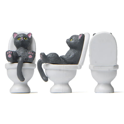 Cat on Toilet Resin Home Decoration Action Figure Dollhouse Landscape Accessories Fairy Garden Miniatures Desktop Model Ornament