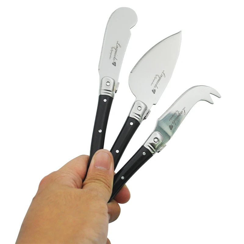 3pcs Laguiole Cheese Tool set Black Butter Spreader Sandwich Jam Knife Small Cheese Slicer  Scraper Cutter Kids Child Cutlery