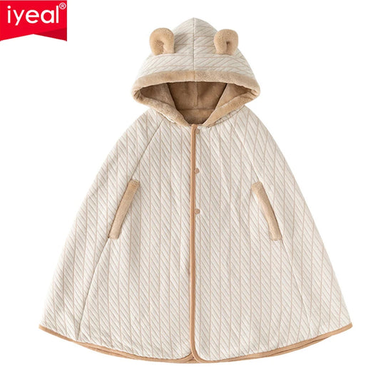 IYEAL Baby Bear Windproof Cloak Coat Outerwear for Boys and Girls Spring, Autumn, Winter Plus Thick Fleece Children's Long Cape