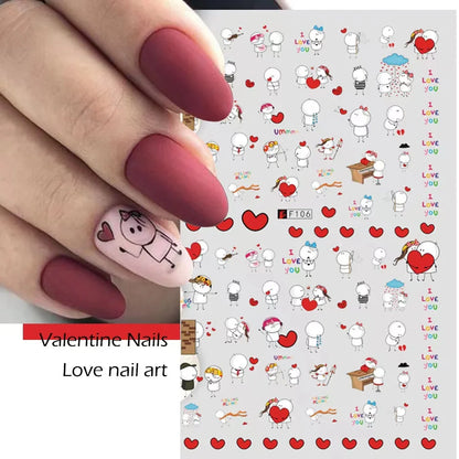 3D Cartoon Valentine Nail Stickers Red love series Various stickers For Girls Nail Decal Adhesive Press On Nails Nails Products