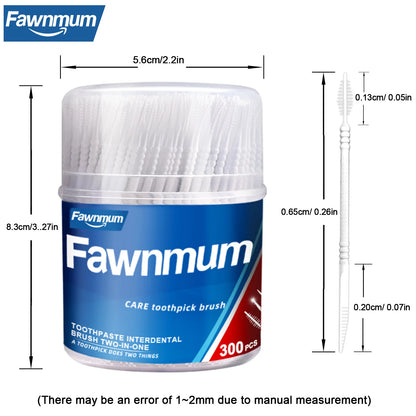Fawnmum 300 Pcs/Set Double-Headed Flosser Toothpicks Interdental Brush Oral Cleaning Gum Hygiene Teeth Care Sticks  Disposable