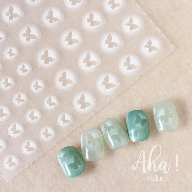 White Bloom Translucent Hollow Butterfly Heart Nail Sticker Press on Nails Decals Hollow Heart Star Moon Shape Sticker Sliders