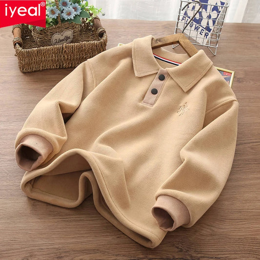 IYEAL Children Double Sided Fleece POLO Collar Warm Sweatshirt Boys Girls' Fleece Pullover Children's Winter Clothing