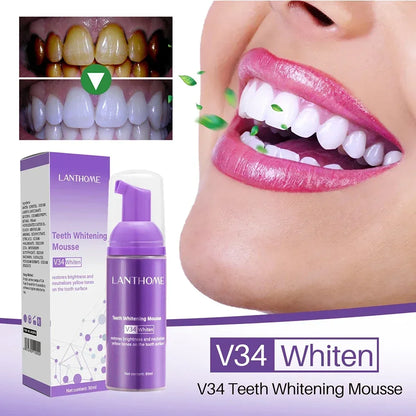 V34 Mousse Toothpaste Teeth Whitening Removing Yellow Teeth Cleaning Tooth Stain Oral Fresh Tooth Care Product 50ml 2024 New