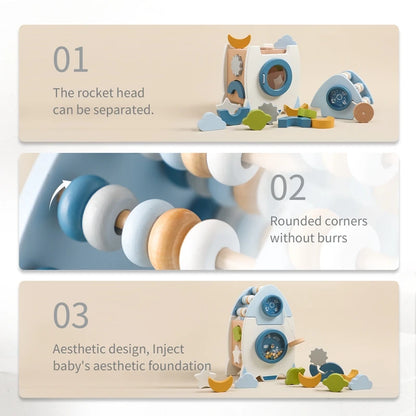 Montessori Toys Kids Wooden Rocket 5-in-1 Stacking Set Toys Baby Multifunctional Shape Cognitive Educational Block Toy Baby Gift