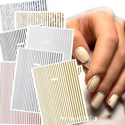 French Straight Stripes Nail Sticker Decals New Gold Sliver Colorful Metal Curve Strip Lines Adhesive Striping Tape Decals HJS-8