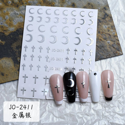 6Pcs/set Metal Mirror Silver Star Nail Art Sticker Bronzing Sun/Moon/Star Nail Decal Self-Adhesive Laser Star Manicure Slider