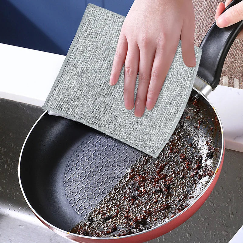 Steel Wire Deep Cleaning Cloth Brush Double -layer Non Stick Oil Dishrag Magic Coffee Stain Pan Rag Kitchen Cleaning Supplies
