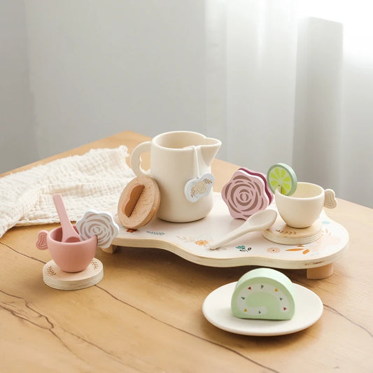 Wooden Afternoon Tea Set Toy Kitchen Utensil BPA Free Pretend Play Food Learning Role Play Game Early Educational Toy Kids Gifts