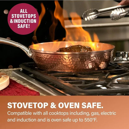 Nonstick Ceramic Cookware + Bakeware Set for Kitchen ,Hammered Copper Collection – 20 Piece Premium Pots and Pans Set