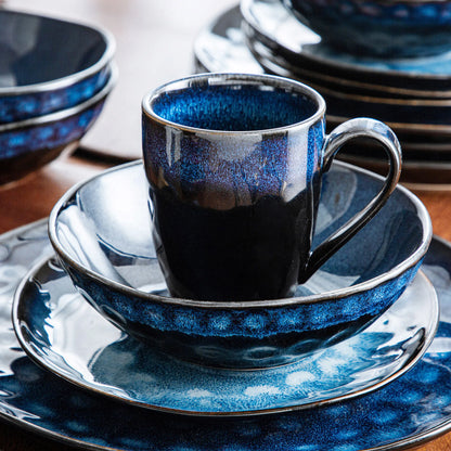 VANCASSO 16/32/48-Piece Starry Blue Dinner Set,Kiln Change Glaze Tableware Dinner Set with Dinner Plate,Dessert Plate,Bowl,Mug
