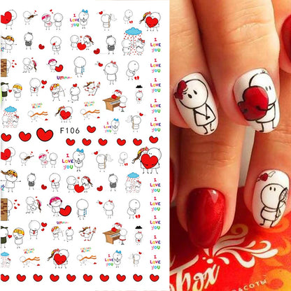 3D Cartoon Valentine Nail Stickers Red love series Various stickers For Girls Nail Decal Adhesive Press On Nails Nails Products