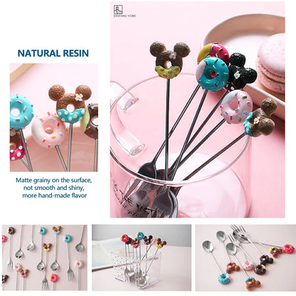 Stainless Steel Doughnut Spoon Fork Coffee Cake Dessert Tea Ice Cream Cartoon Teaspoon Stirring  Candy Cute Kids Dinnerware