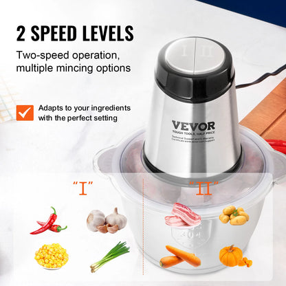 VEVOR  Electric Meat Grinder with 4-Wing Stainless Steel Blades8 Cup+5 Cup Two Bowls 400W Electric Food Chopper  for Baby Food