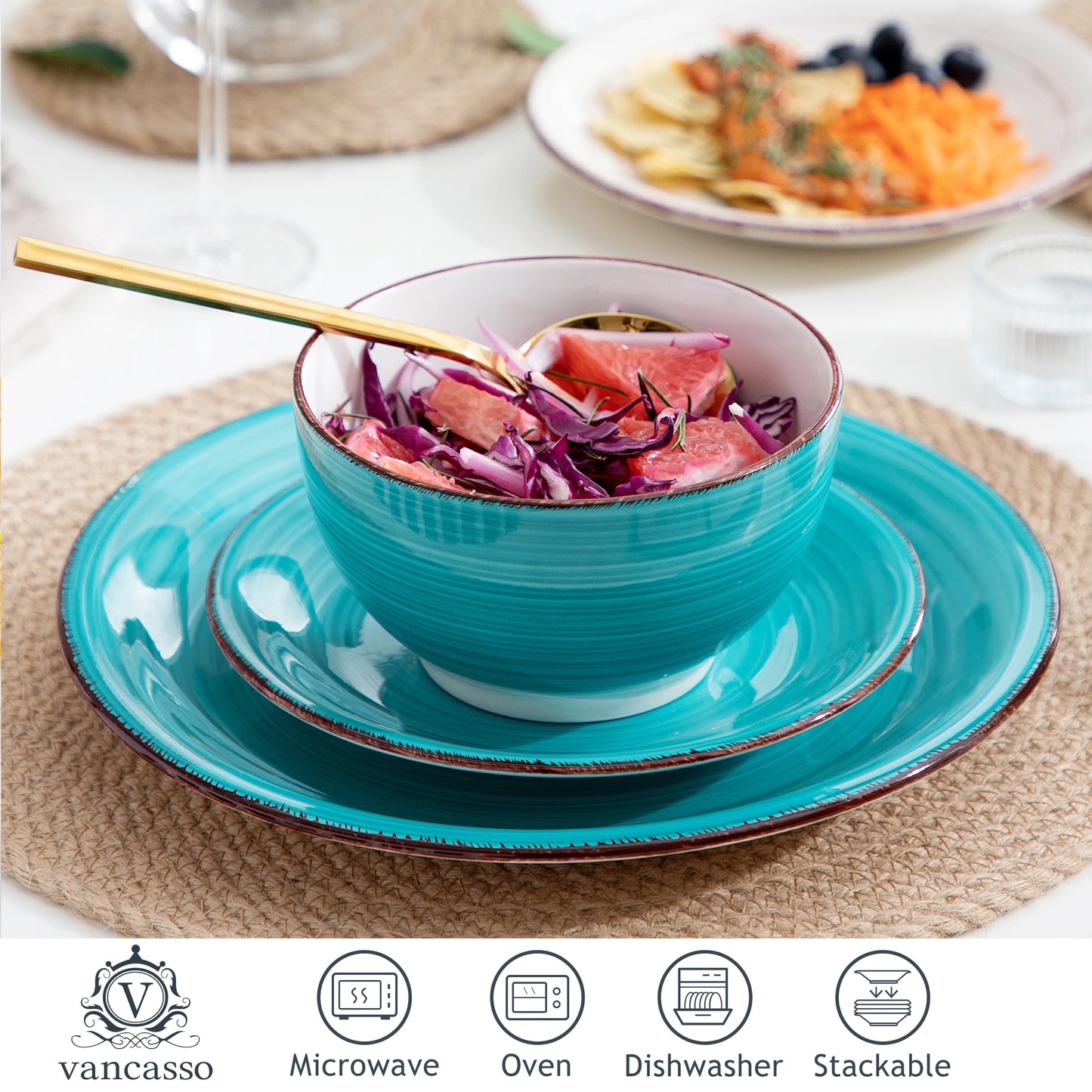 vancasso Bella-H 16/32/48-Pieces 4-Color Porcelain Dinner Set Ceramic Tableware Set with Dinner Plate,Dessert Plate,Bowl,Mug Set