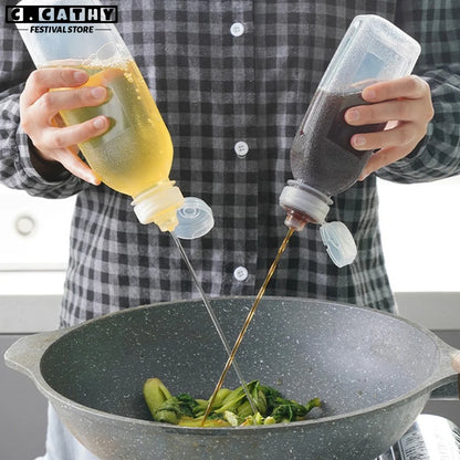 300/500ml Oil Bottle Transparent Olive Oil Pot Soy Sauce Leak-Proof Kitchen Cooking Household Camping BBQ Tools