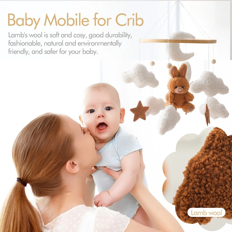 Baby Rattles Bed Bell Mobiles Hanging Toy Cartoon Teddy Velvet Rabbit Bear Doll Toy Newborn Hanger Crib Mobile Bracket Kid Gifts