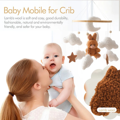Baby Rattles Bed Bell Mobiles Hanging Toy Cartoon Teddy Velvet Rabbit Bear Doll Toy Newborn Hanger Crib Mobile Bracket Kid Gifts